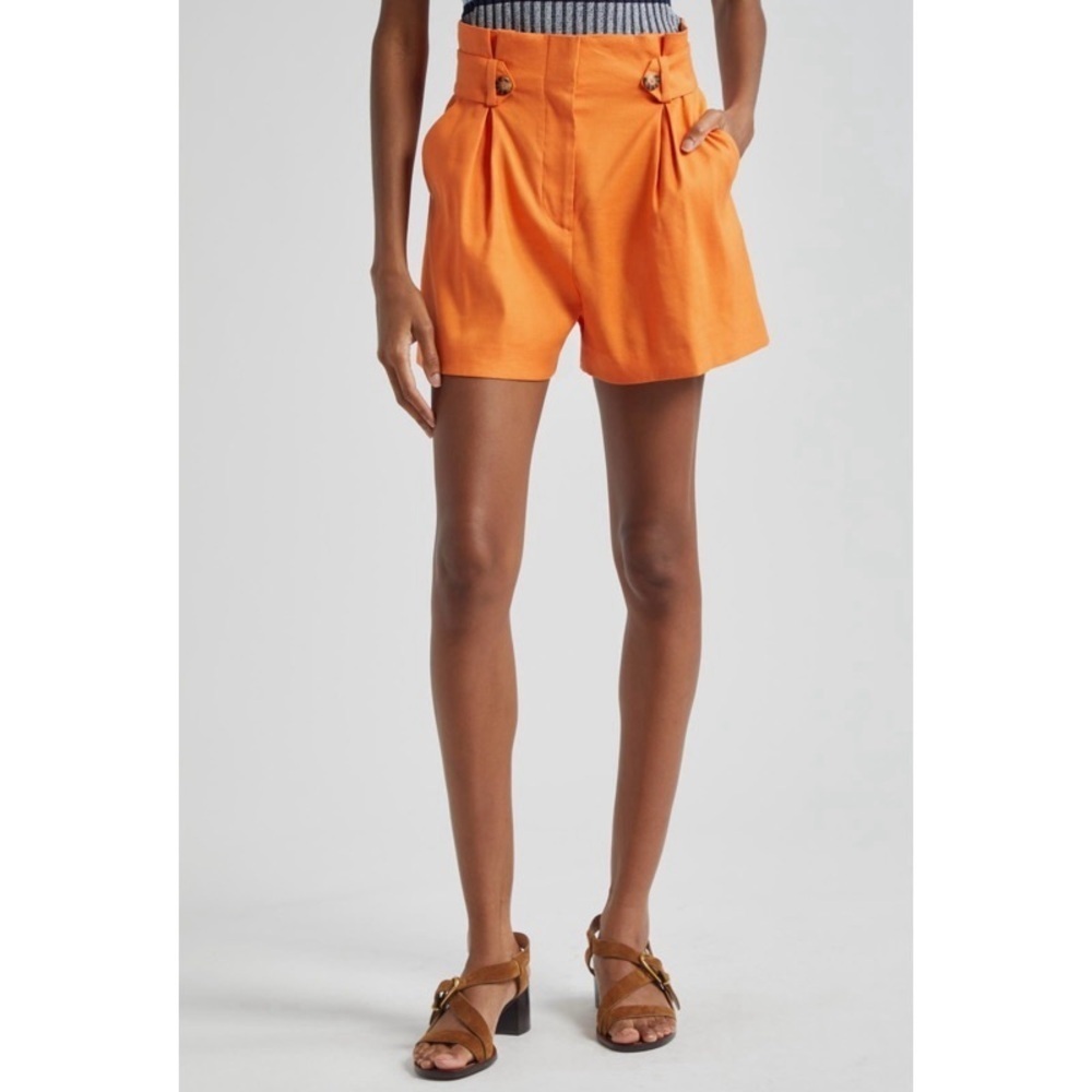 NEW VERONICA BEARD Franzi Paperbag Waist Linen Blend Shorts in Orange